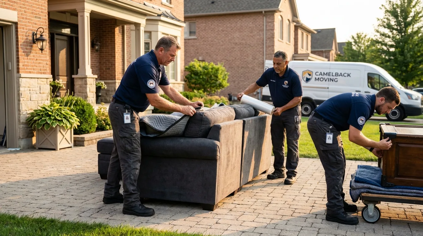 Large estate moving crew wrapping furniture in Dedham, MA